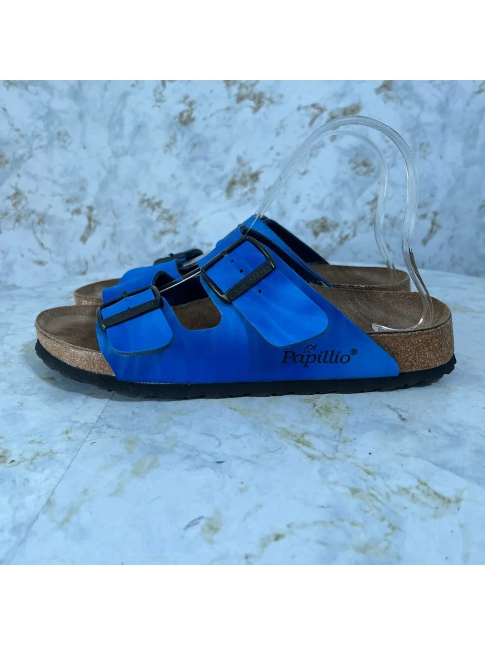 Papillio by Birkenstock 38 Womens Size 7 Shoes Blue Slides Comfort Casual Sandal